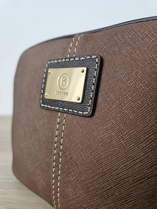 Bogner Oryginalna Brązowa Kosmetyczka, Elegancka, Brąz, Złoto, Skórar