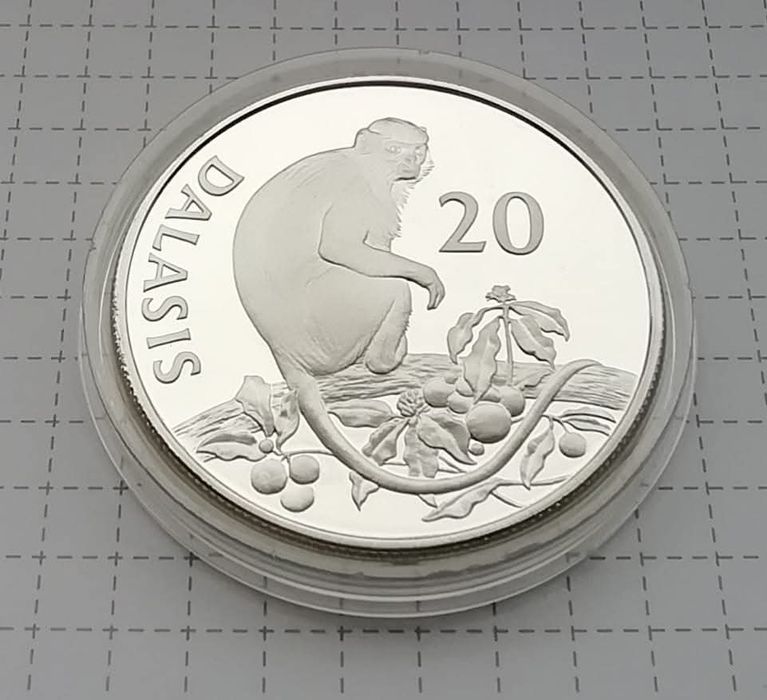 Гамбія 20 даласі 1989р. СРІБЛО. ПРУФ. Всесвітній фонд дикої природи!