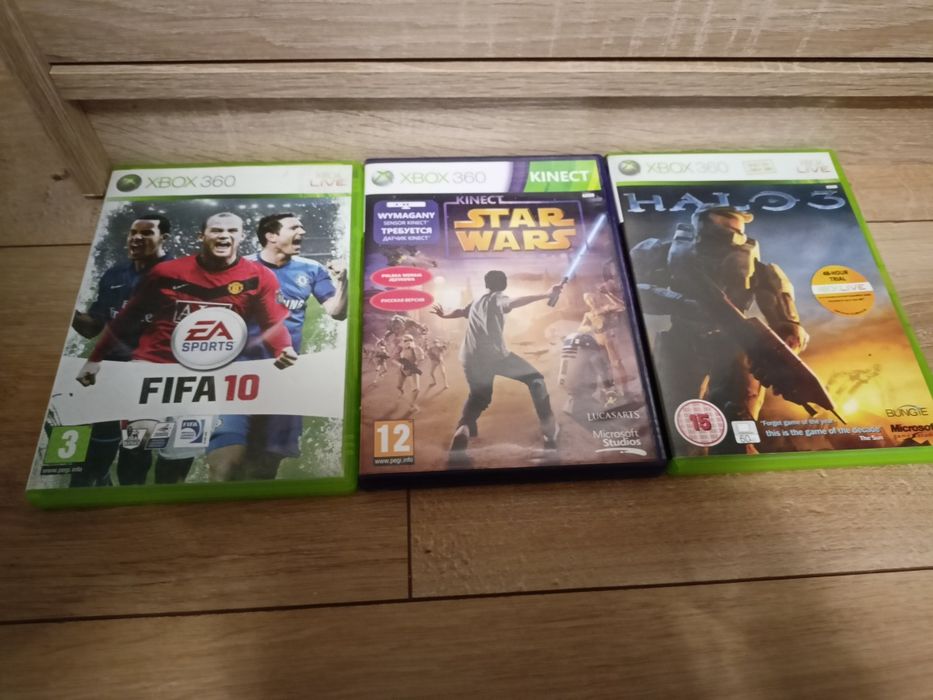 Komplet 3 Gry na Xbox 360 FIFA 10 , Star Wars Kinect , Halo 3