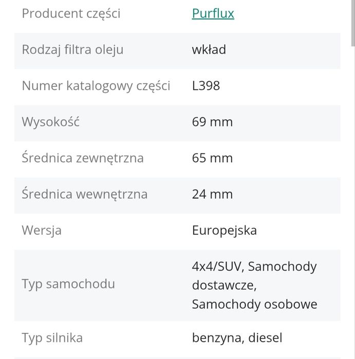 Filtr oleju  L398A