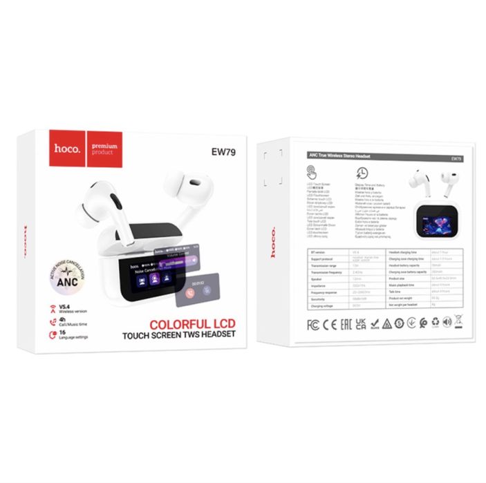 Hoco EW79 Bright ANC — Бездротові навушники з КОЛЬОРОВИМ ТАЧ-СКРИНОМ на кейсі! Bluetooth 5.4 + Шумозаглушення