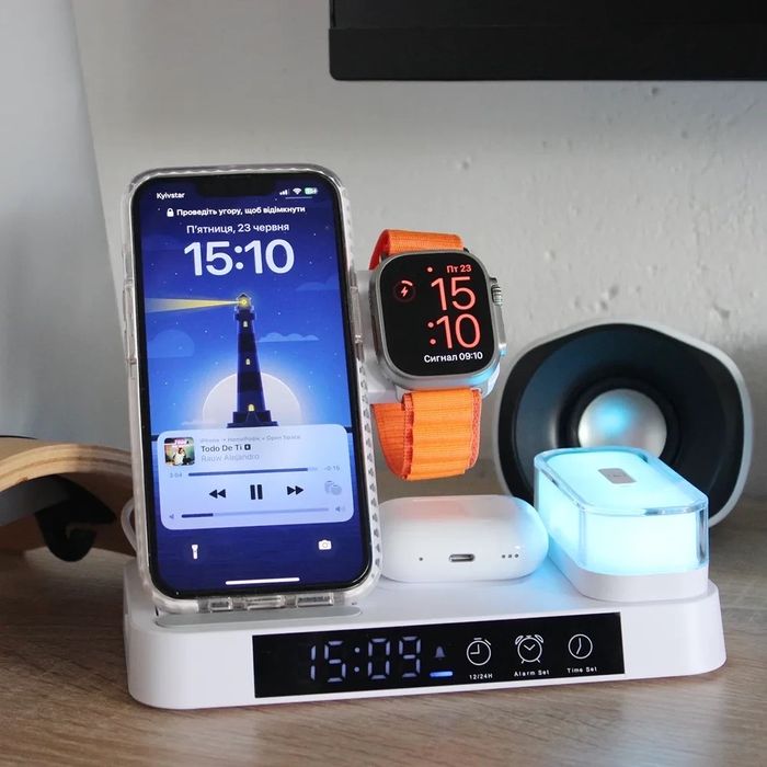 Безпроводная зарядка Samsung 30w 5 в 1 Бездротова Док-Станция Apple