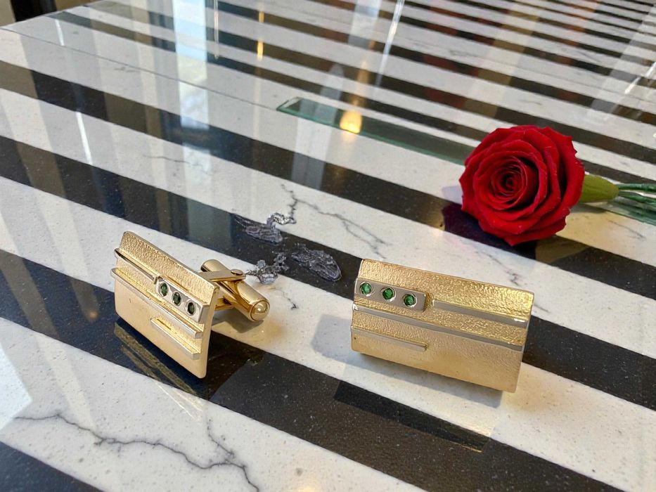 Spinki złote pr. 585 ze szmaragdami Lombard Gorzów