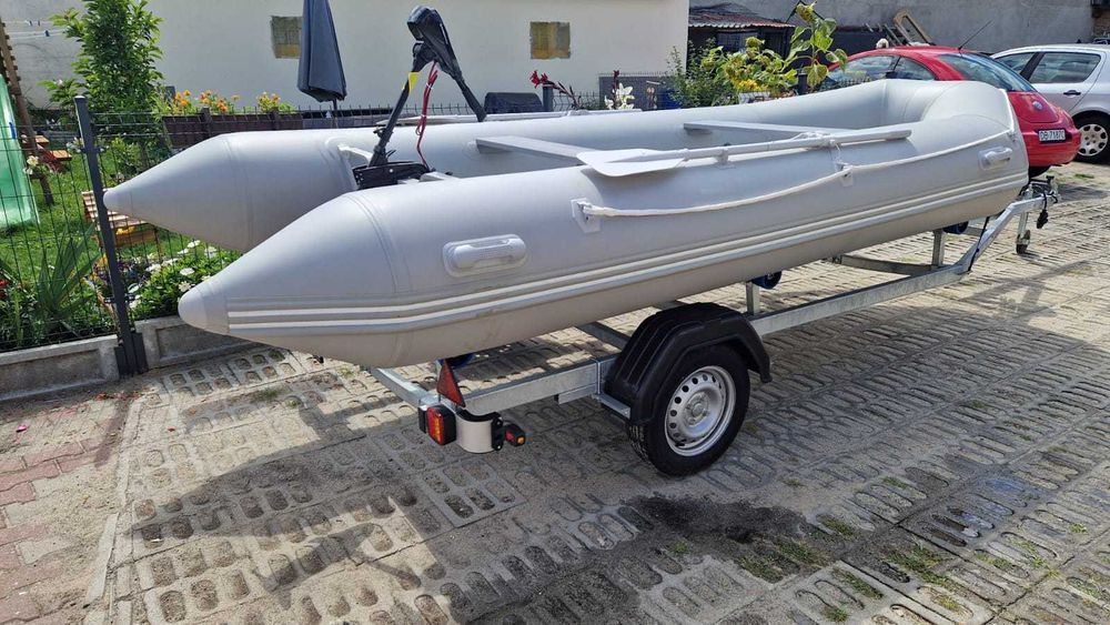 Łódź łódka rib motorówka wędkarska + trailer przyczepka +SILNIK 2x AKU