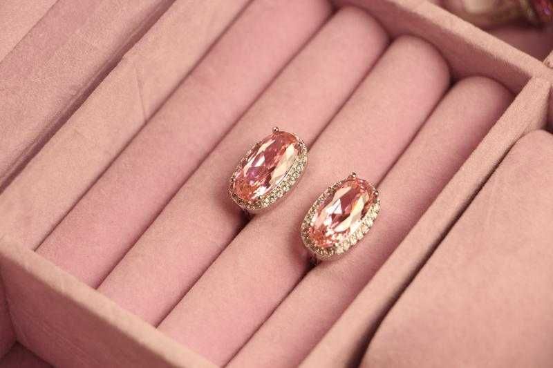 Набор кольцо, серьги, подвеска с розовыми фианитами размер 16 17
