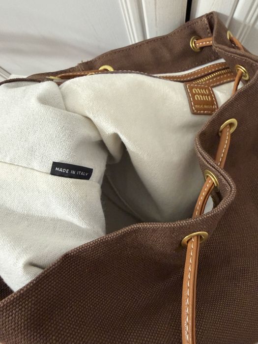 Plecak miu miu canvas and leather backpack cocoa brown