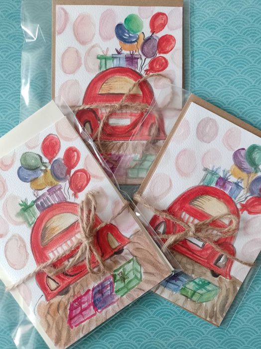 Kartka z autkirm urodzinowa ręcznie malowana