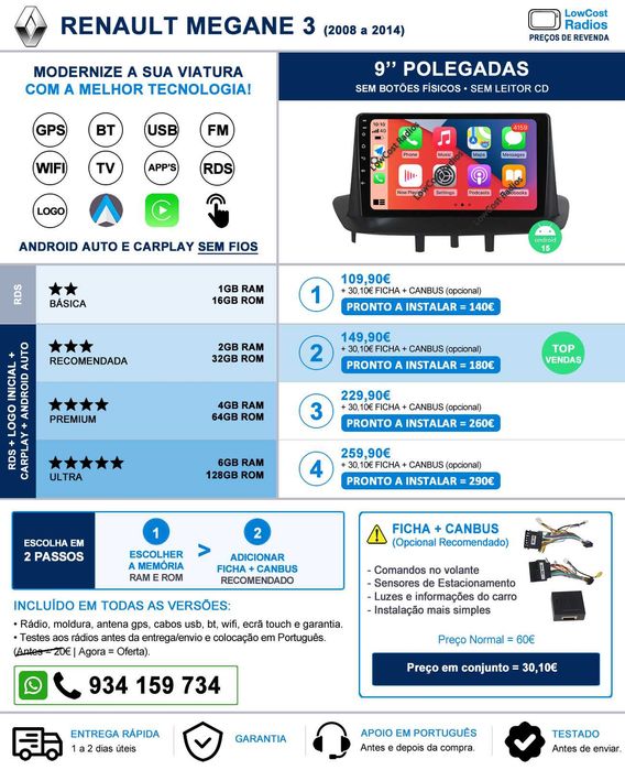 PROMO: Auto Rádio 9' RENAULT MEGANE 3 | GPS ANDROID BT USB APPS WIFI | CARPLAY • ANDROID AUTO