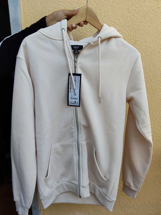 Sweatshirt zippé capuz beige creme homem S
