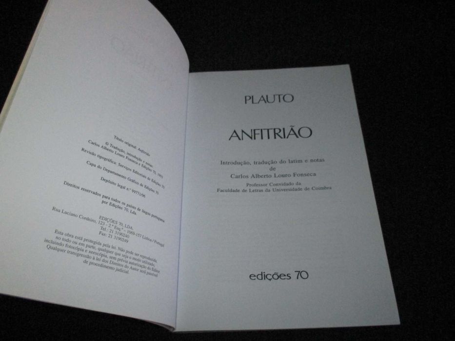 Livro Plauto Anfitrião Carlos Alberto Louro Fonseca