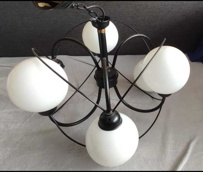 Żyrandol lampa sufitowa Teldon 1 czarna okrągłe klosze PRL