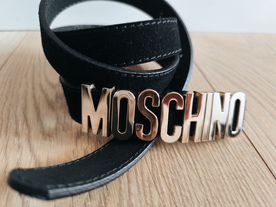 Nowy pasek czarny skorzany Moschino damski meski unisex