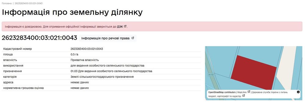 Ділянка 50 соток.
