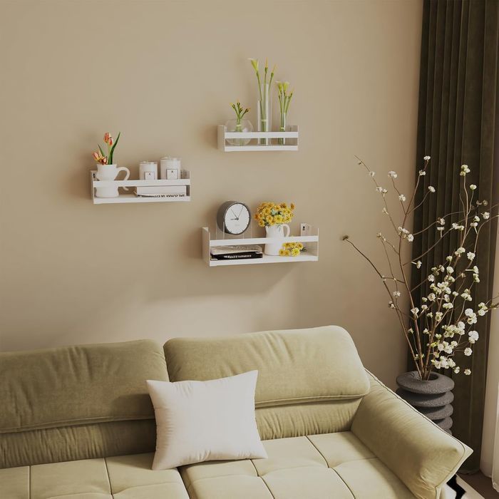 RLAVBL Zestaw 3 białych półek ściennych 40 cm – drewniane & metalowe