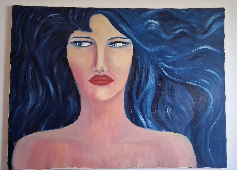 Mulher Cabelo Azul / Woman Blue Hair - Tela Decorativa