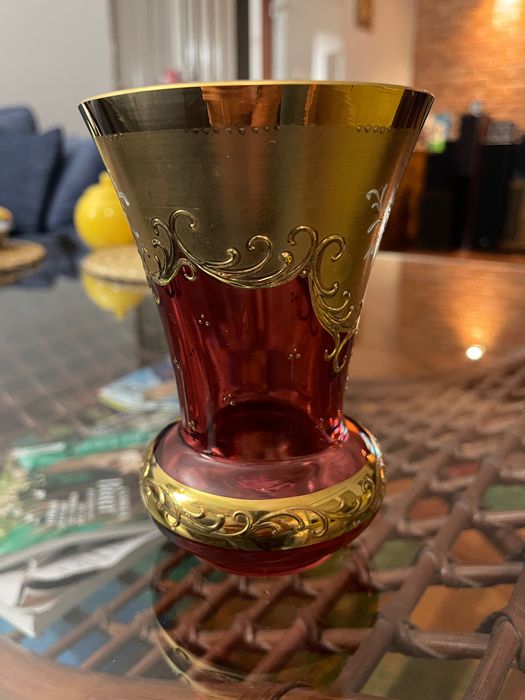 Wazonik Bochemia rubinowo- złoty / 14 cm