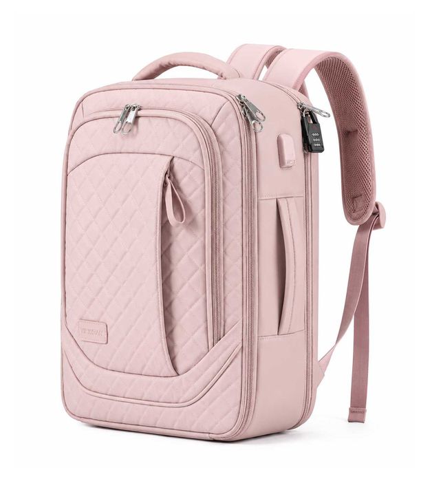 Z094 KROSER Plecak Na Laptopa Wodoodporny Duży Torba Szkolna Podróżna Miejska Elegant Dusty Pink Różowy 17,3 Cala 46x40cm
