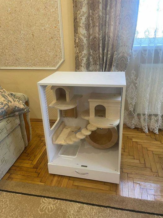 Клітка-вітрина для шиншили, дегу, білок | Дерево + сітка | 90×60×40 | Повний комплект