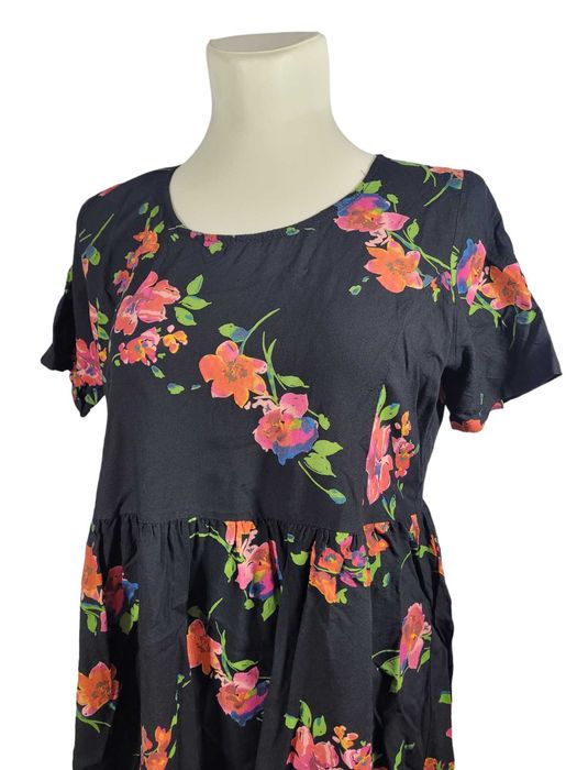 Nowa czarna sukienka 48,4XL wzór kwiaty LabelBe plus size