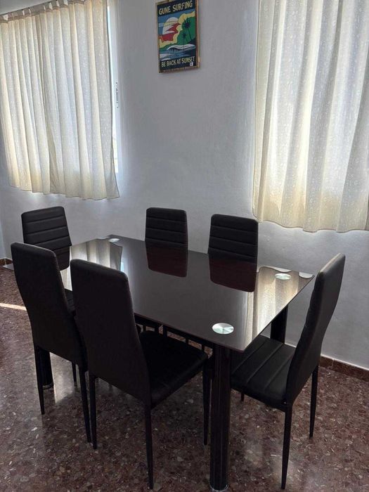Novo conjunto de mesa de vidro + 6 cadeiras pretas