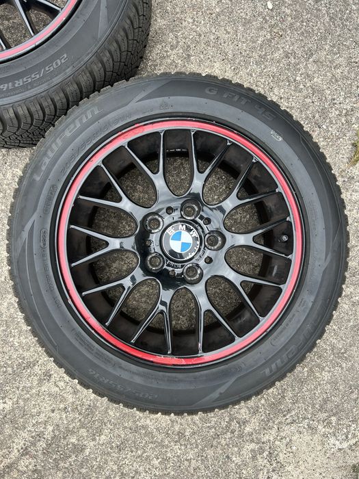 Koła Felgi 16" BMW czarne z czerwoną rantem + Opony Całoroczne Laufenn 205/55R16