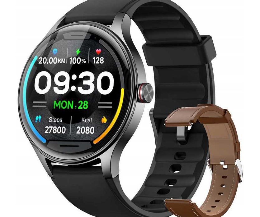 Fitpolo dla mężczyzn/kobiet (2 paski), okrągły smartwatch Bluetooth
