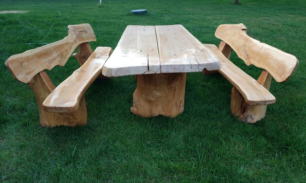 Meble ogrodowe dębowe biesiadne stół ławki komplet zestaw tarasowy