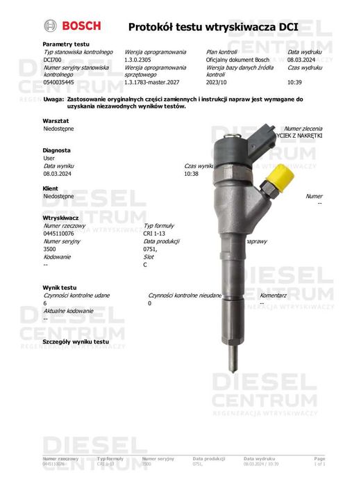 Wtryskiwacze 4szt Bosch 0445.110.076 Citroen Fiat Peugeot 2.0 HDI