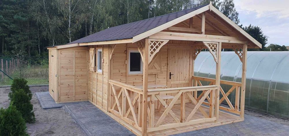 Domek letniskowy altana ogrodowa 6×3 m z przybudówką 1×3 narzędziówka