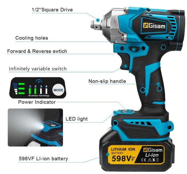 Aparafusadora Elétrica Potente sem fios 1200N.M 2 Baterias carregador