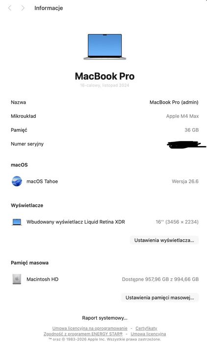 Apple MacBook Pro 16 M4 Max 36GB 1TB Silver 100% baterii