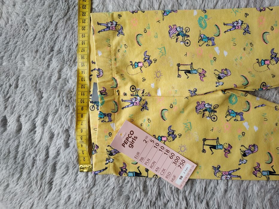 Nowe, cienkie legginsy/żółte/print/prezent/little kids/r.98