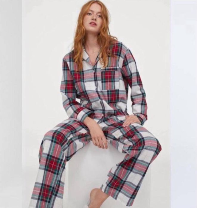 H&m жіноча картата піжама в клітинку сорочка брюки широкі розмір L