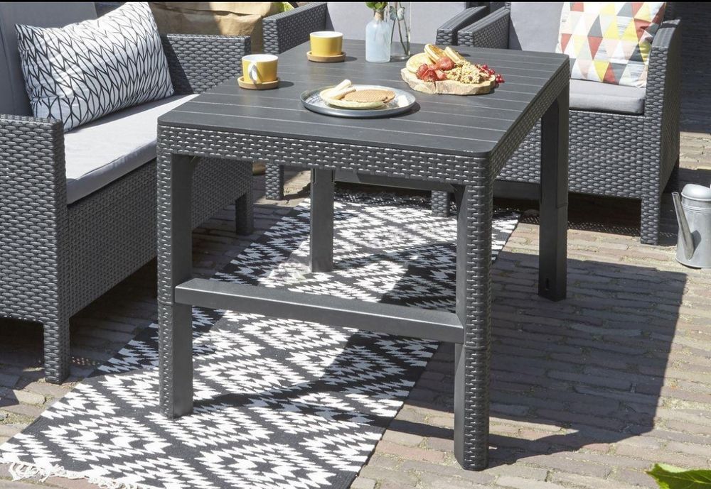 Stół ogrodowy Curver Lyon podnoszony stolik kawowy grafitowy