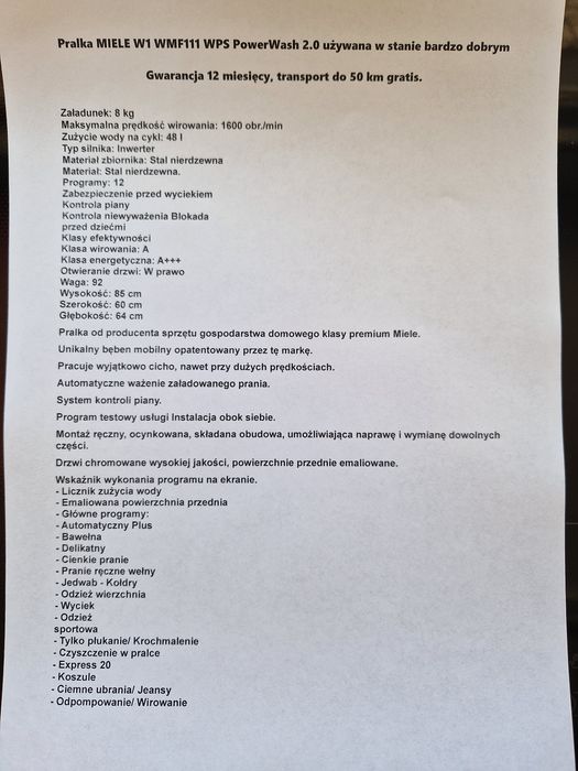 Pralka Miele W1 WMF 111 WPS PowerWash2.0