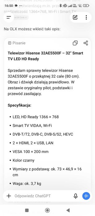 Telewizor Hisense- rezerwacja