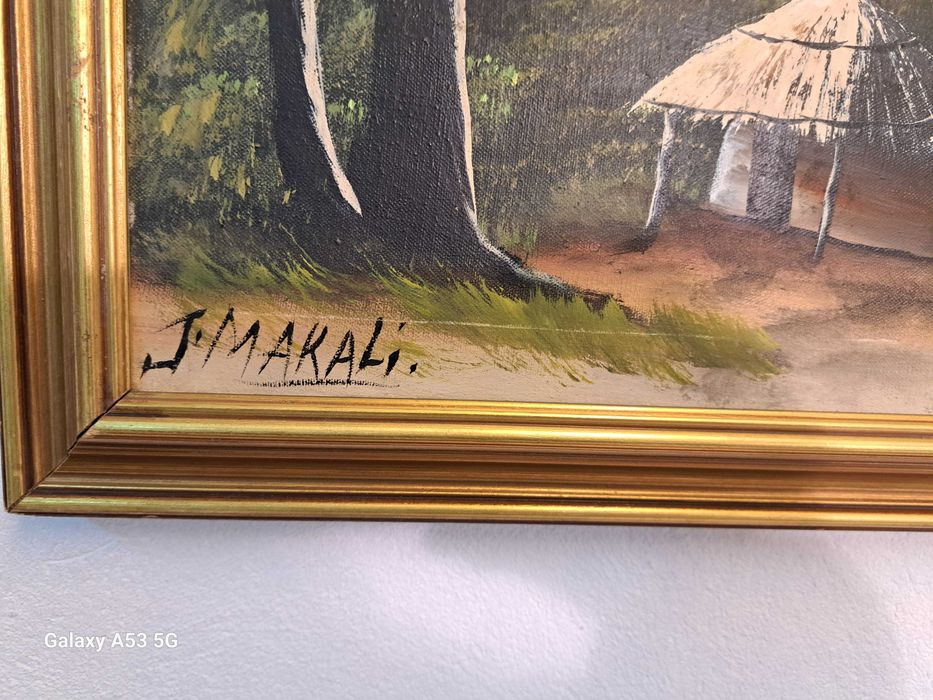 Stary obraz olejny na płótnie Afryka, Kilimandżaro Tanzania J. Makali.