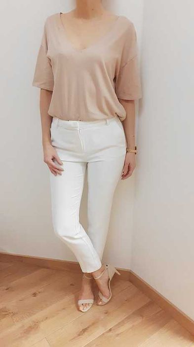 Mango spodnie eleganckie cygaretki białe 34 36