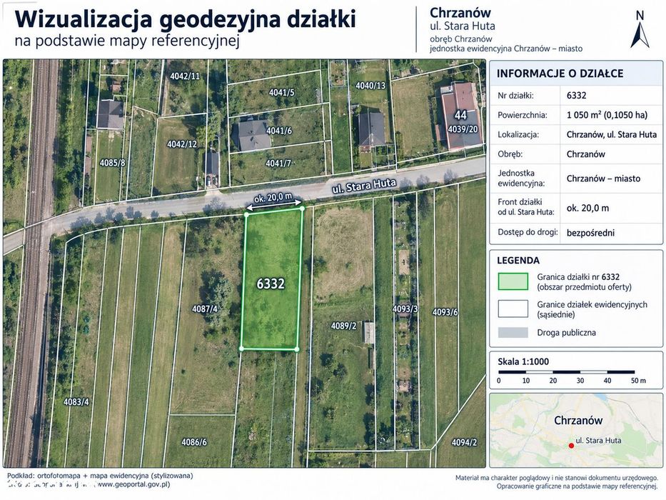 Dzialka budowlana Chrzanów ul. Stara Huta 10,5ar pierwsza linia WZ - Widok 2