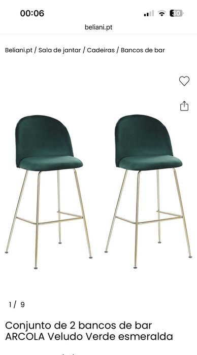 Conjunto 2 bancos altos, marca Beliani, NOVOS na embalagem original