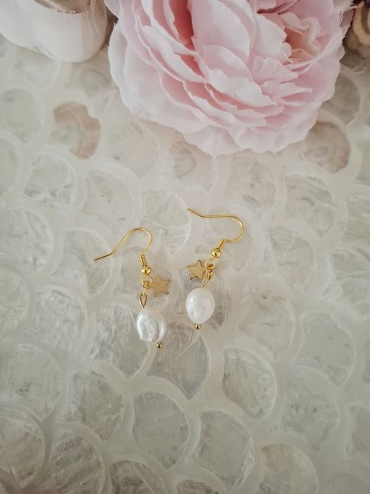 Kolczyki handmade srebro pozłacane z naturalnych kamieni perły