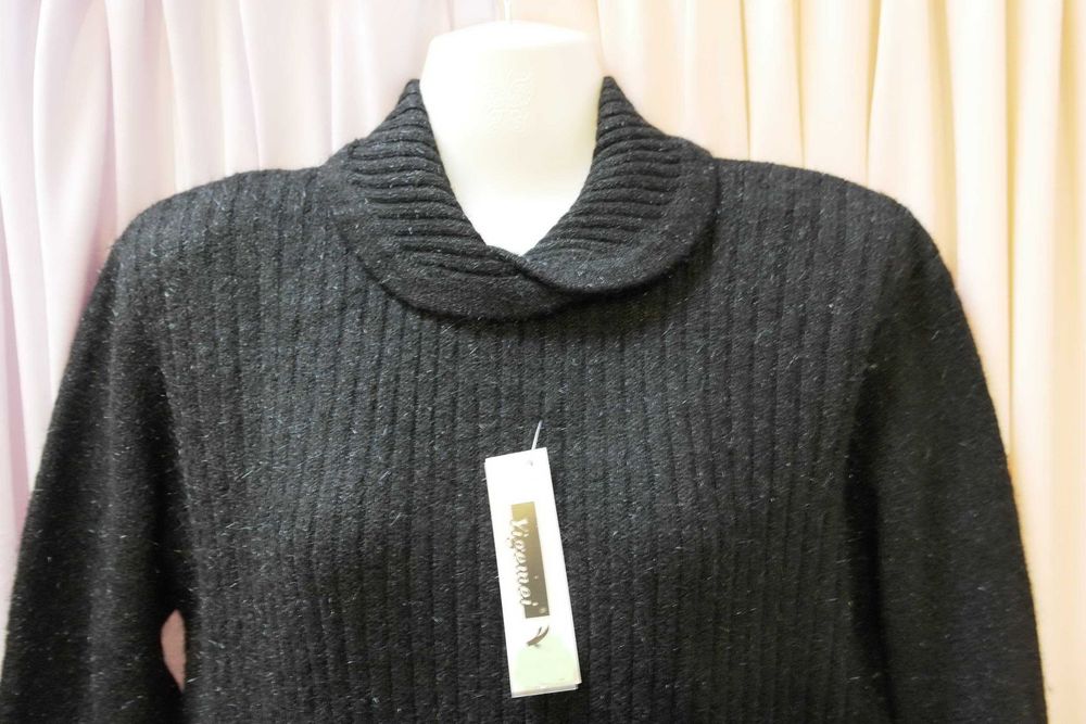 Кофта свитер черная удлиненная с поясом р.М 46