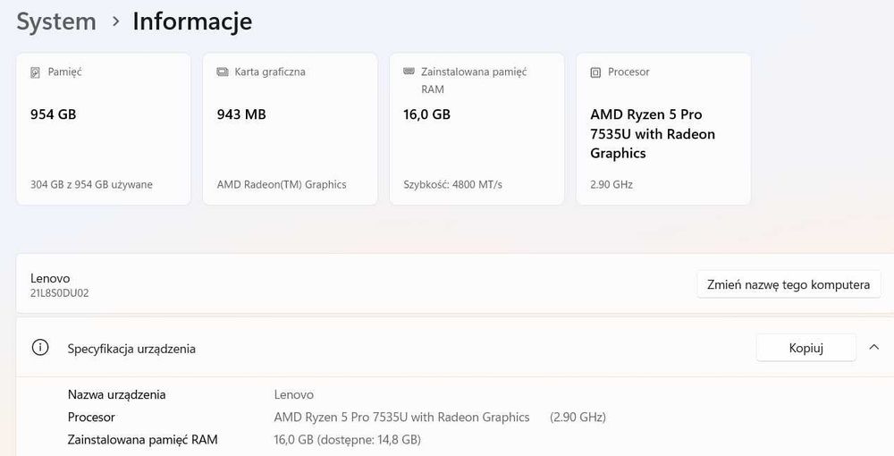 Laptop Lenovo ThinkPad L16 Ryzen 5 Pro/ 1TB SSD/ 16GB  RAM/ 16"/ WIN11