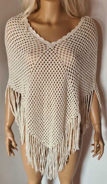 ICHI Pareo narzutka plażowa ponczo na plażę na strój ażurowe frędzle