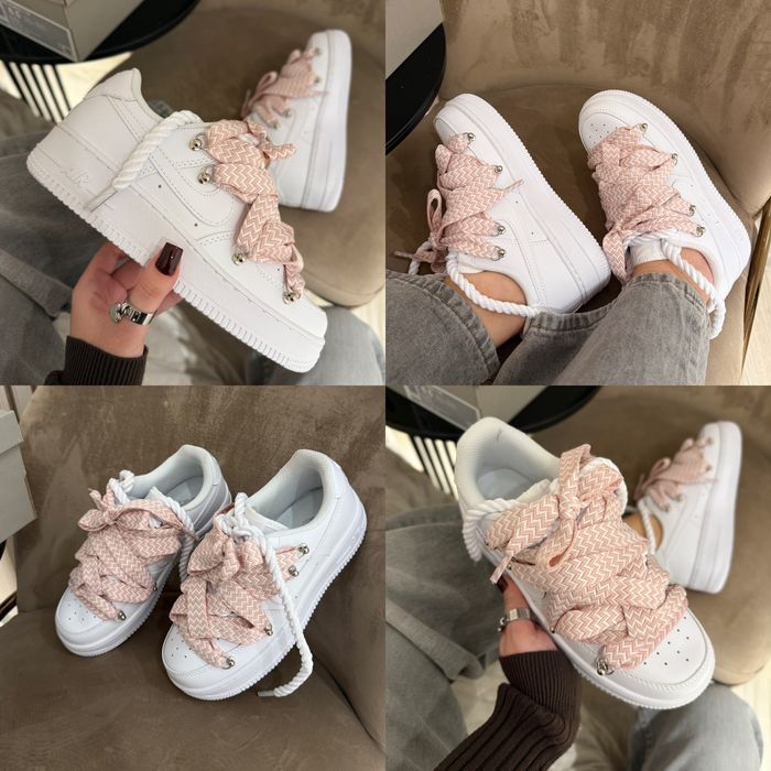 Жіночі кросівки Nike Air Force 1 Low Triple White Lanvin Laces Pink
