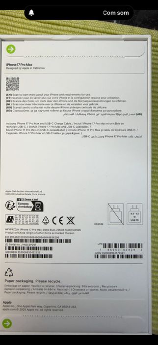 Iphone 17 pro Max Azul 256GB  Selado