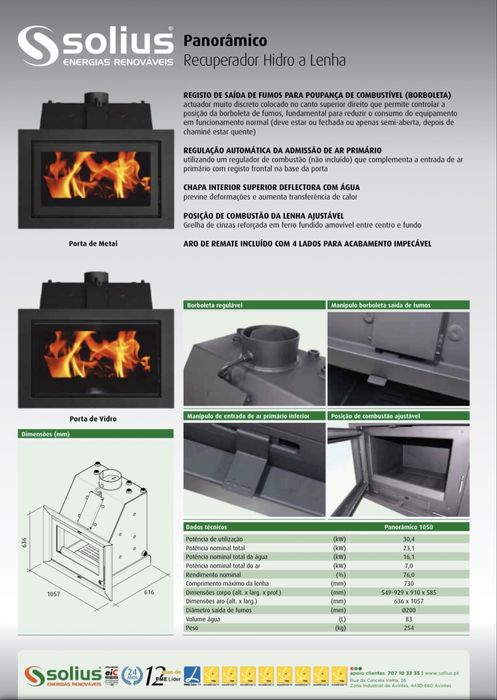 Recuperador de calor a lenha panormico  1050  Solius + KIT HIDRAULICO (SELADO)