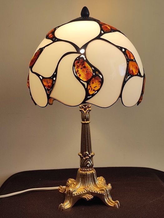 Lampa szkło bursztyn mosiądz