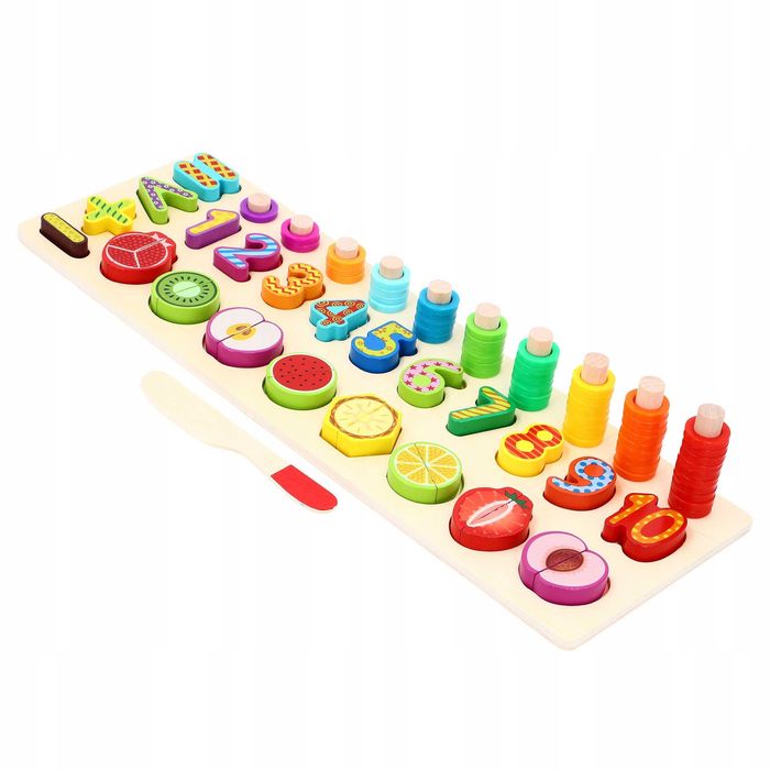 Układanka drewniana sorter Montessori liczenie owoce  liczby kolory