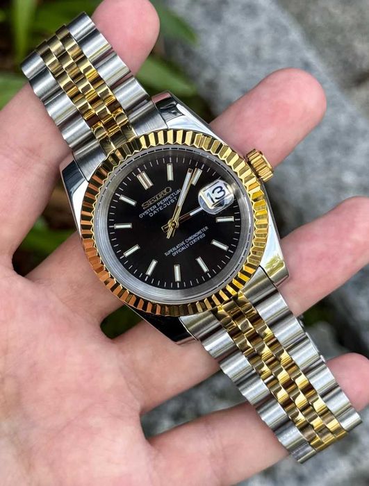 Seiko MOD Datejust Złoty Czarny Two-Tone Jubilee Custom NOWY